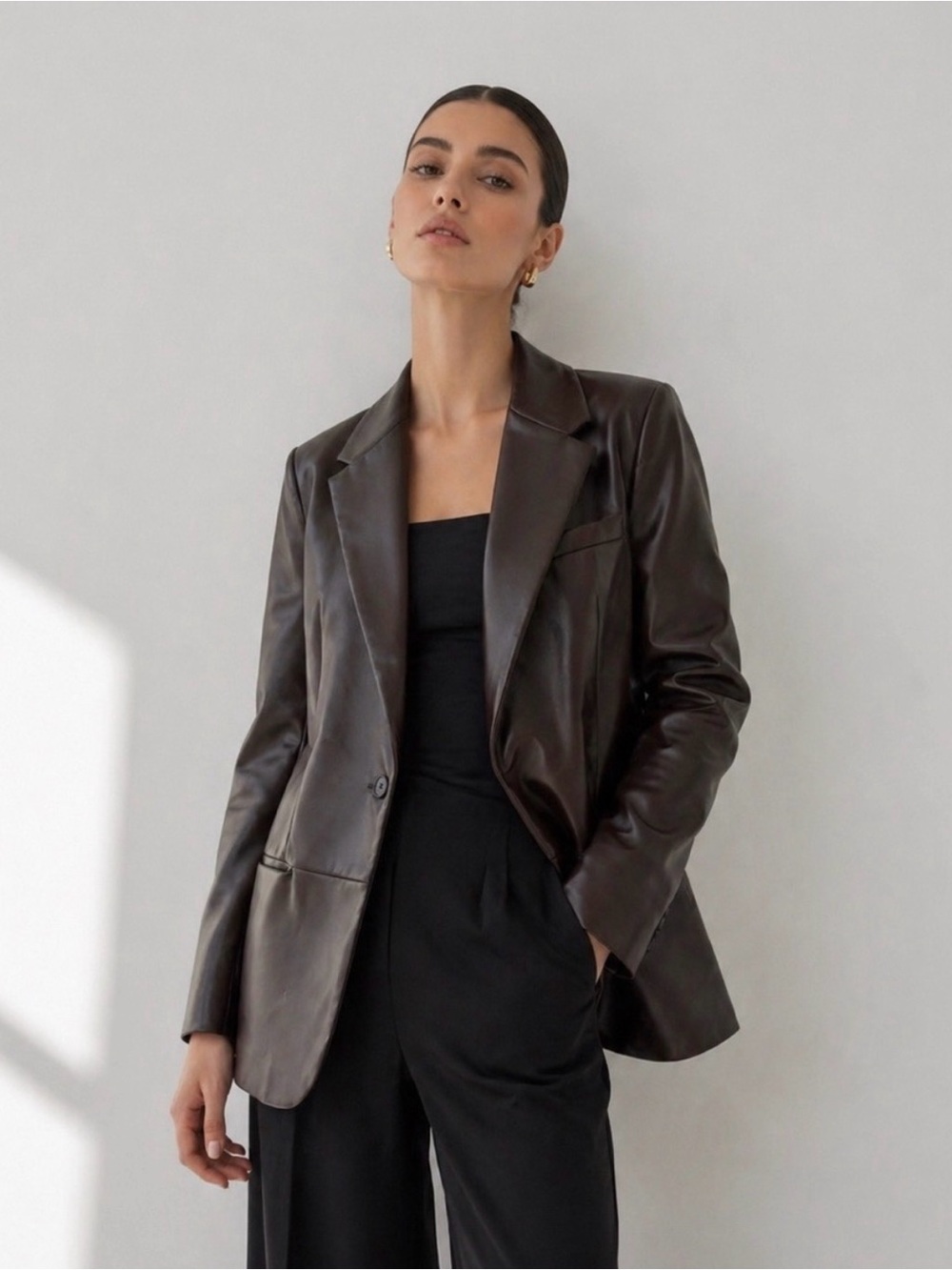 Zara Women’s Brown Leather Blazer Jacket